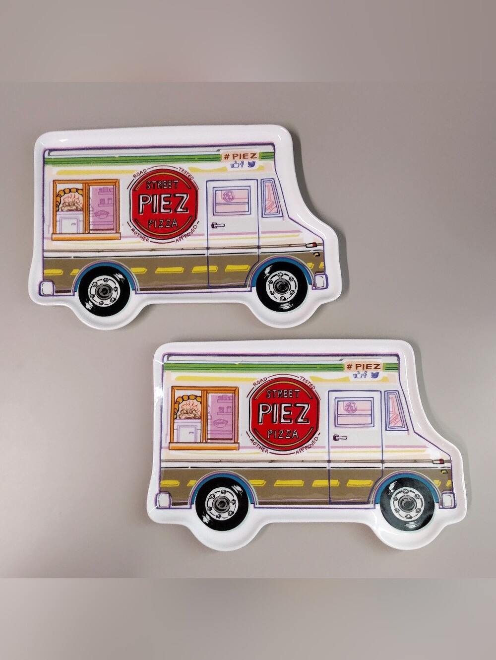 Godinger Food Truck Pizza Colored Image Display Porcelain Serving Trays Set Of 2